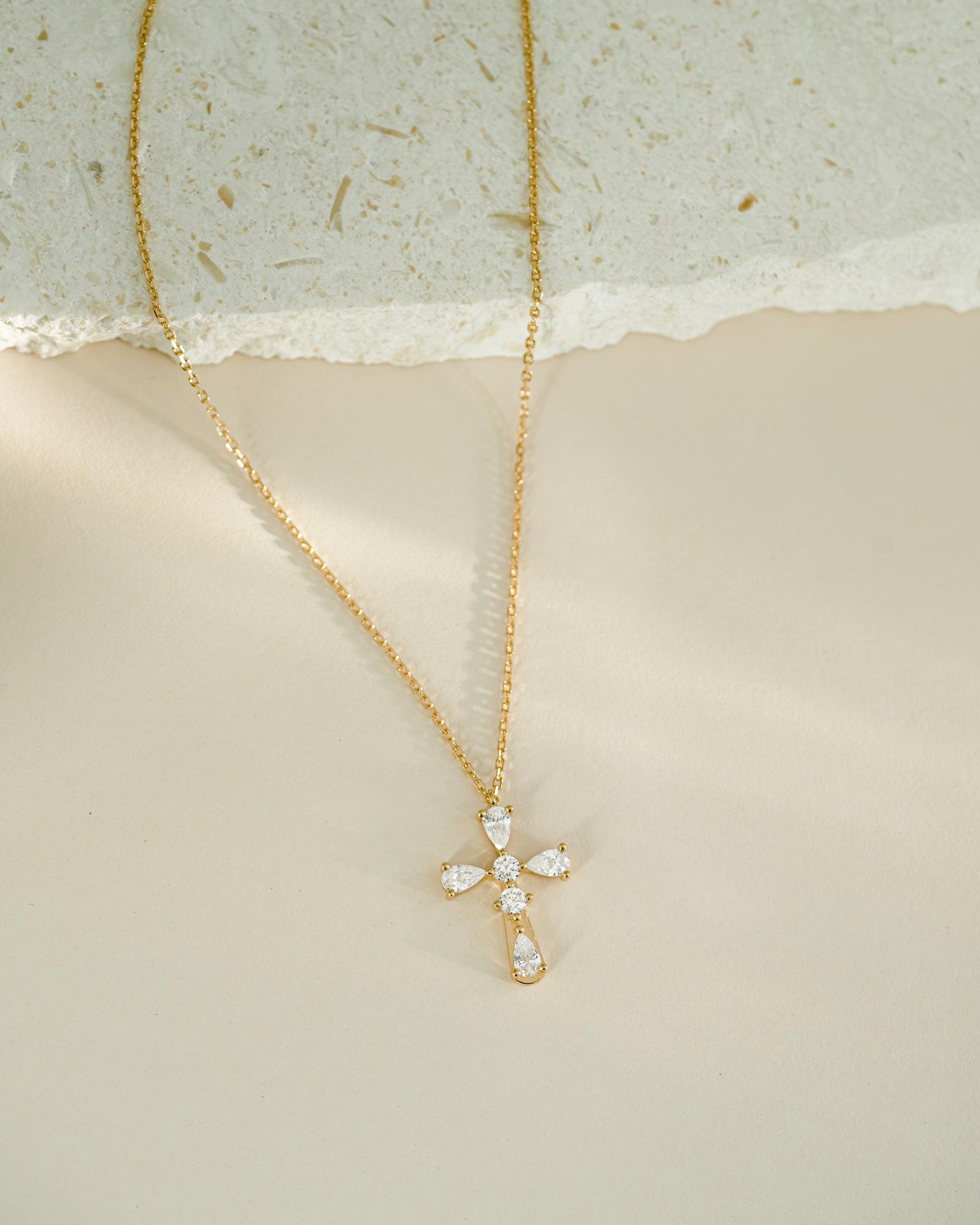 Pear Accent Cross Pendant Necklace