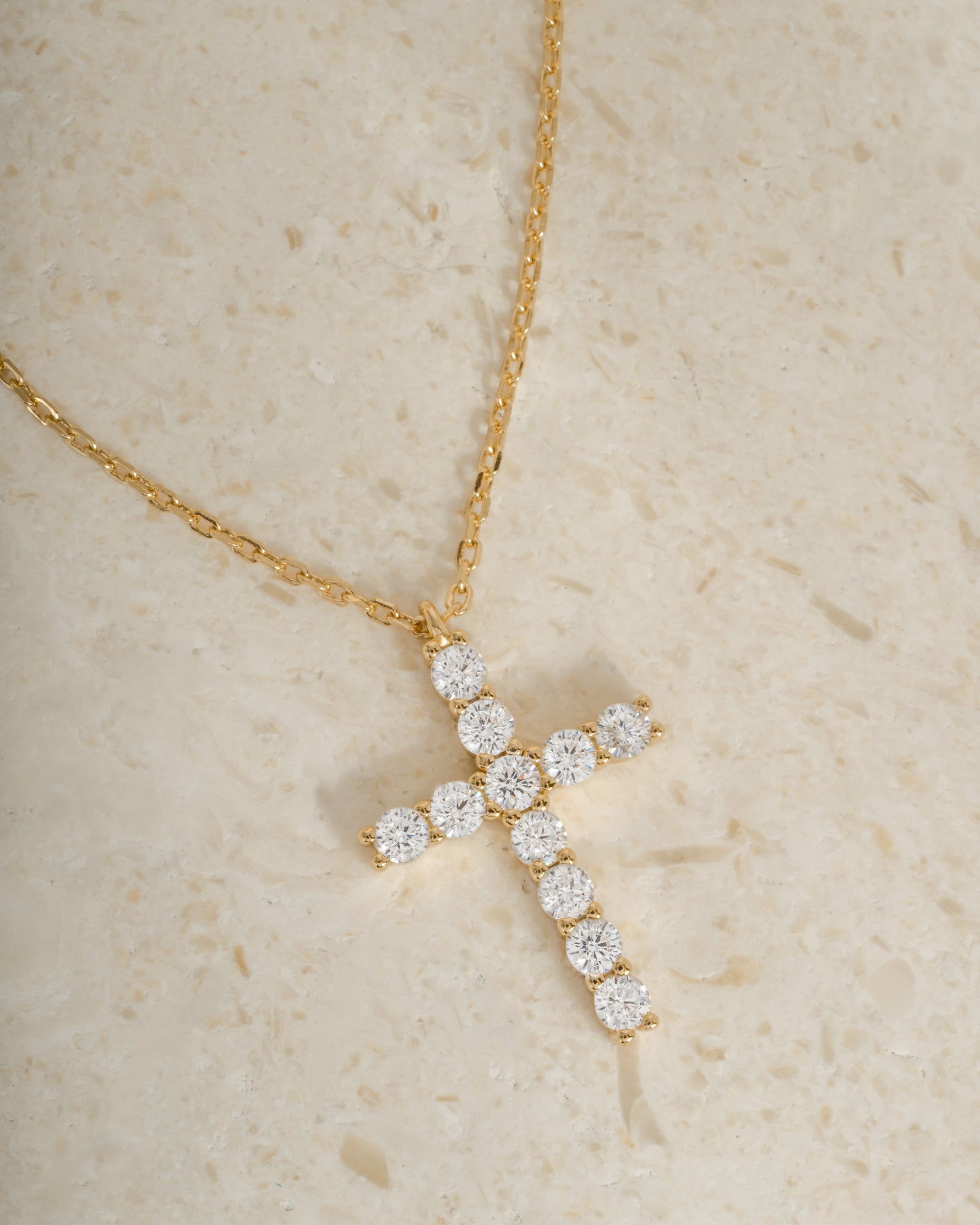 Round Studded Cross Pendant Necklace