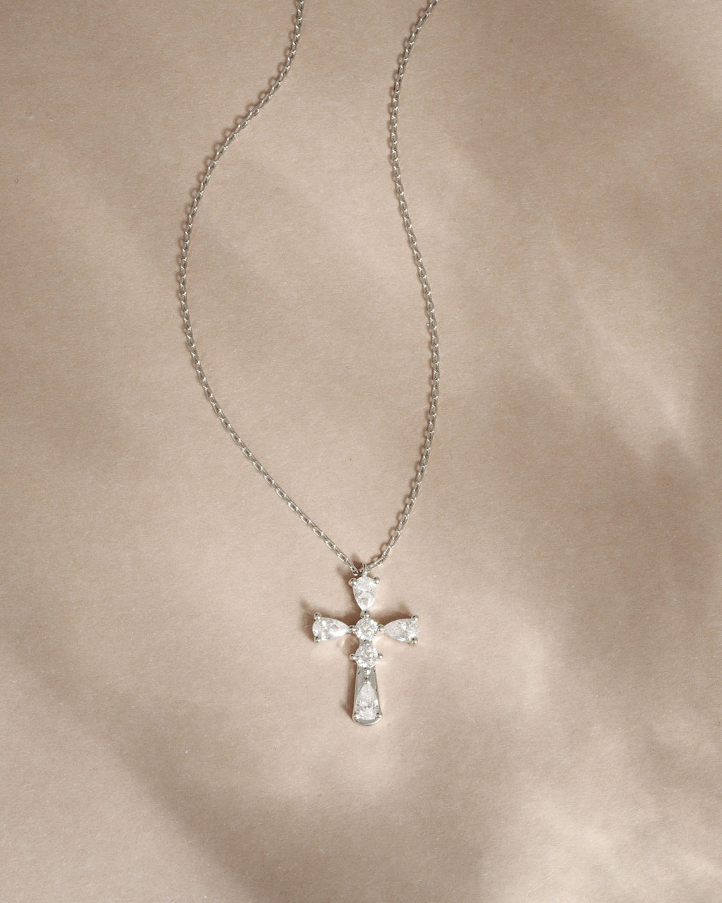 Pear Accent Cross Pendant Necklace