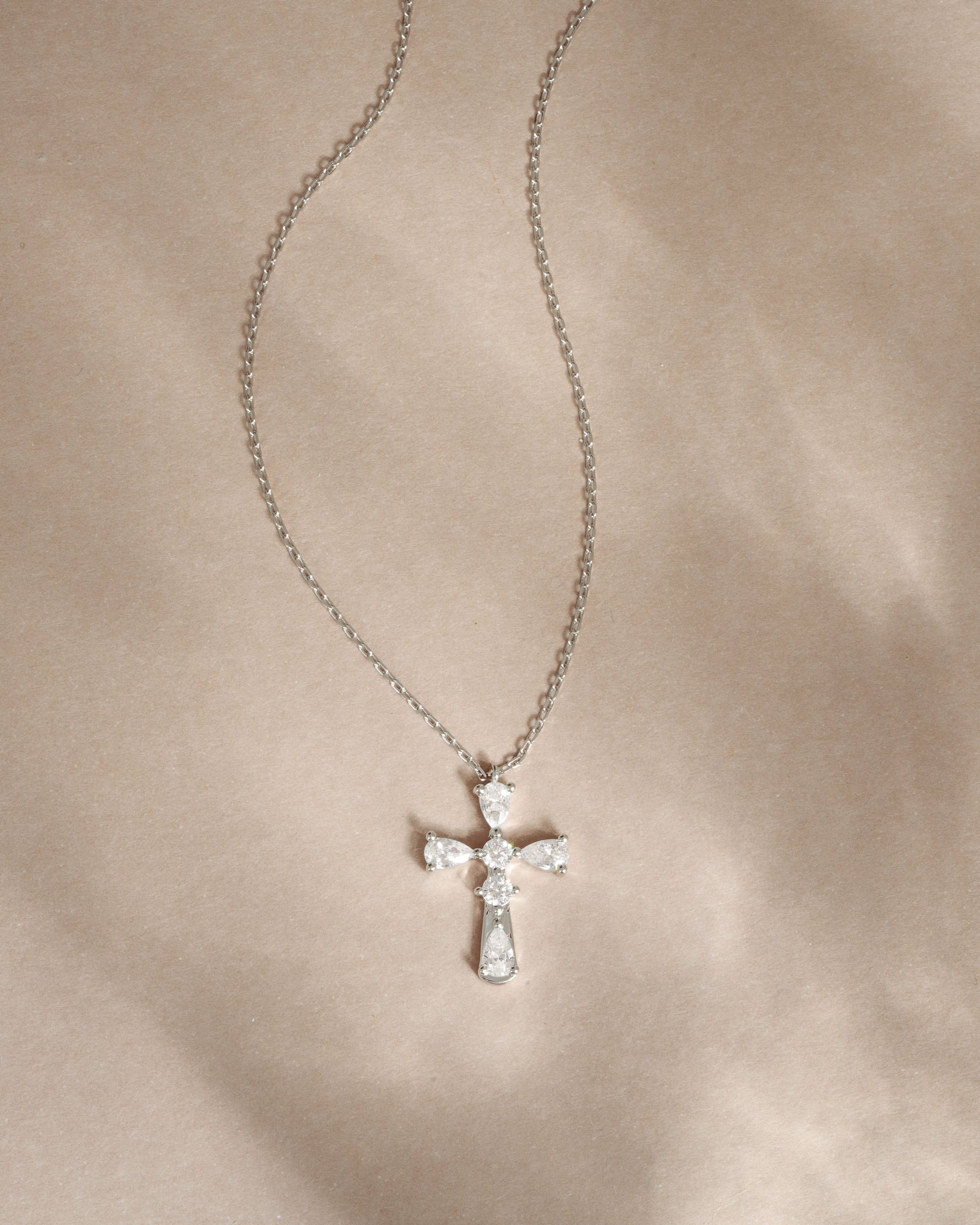 Pear Accent Cross Pendant Necklace