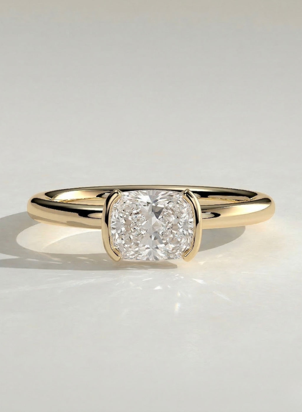 The Tessa Ring - East-West Elongated Cushion Semi-Bezel Ring