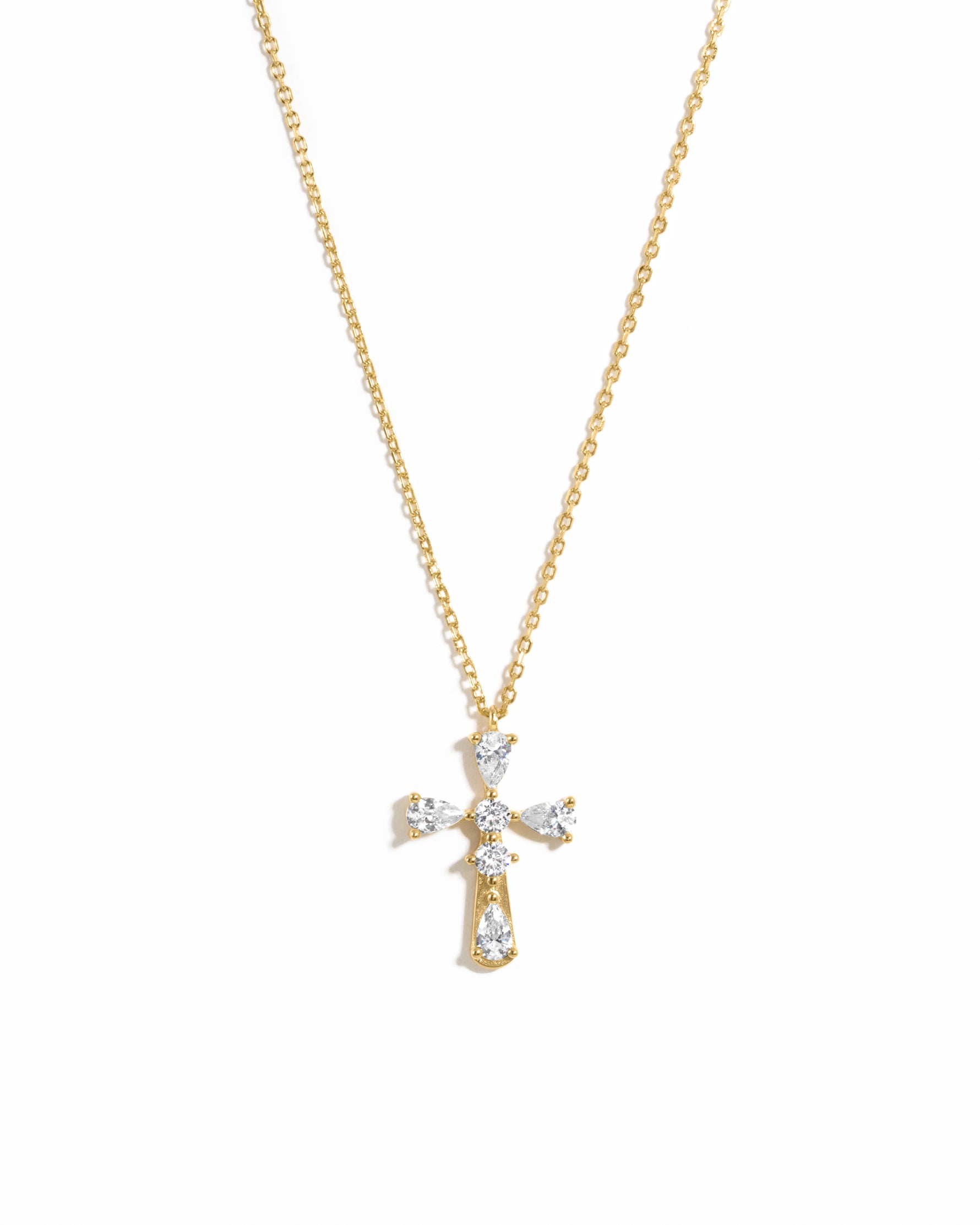 Pear Accent Cross Pendant Necklace
