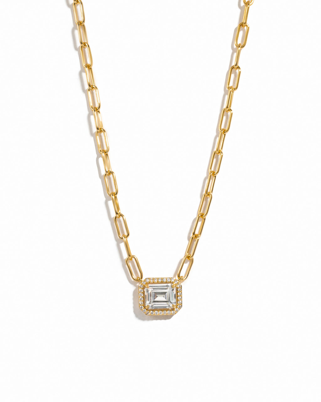 Emerald Cut Halo Chain Necklace