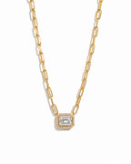 Emerald Cut Halo Chain Necklace