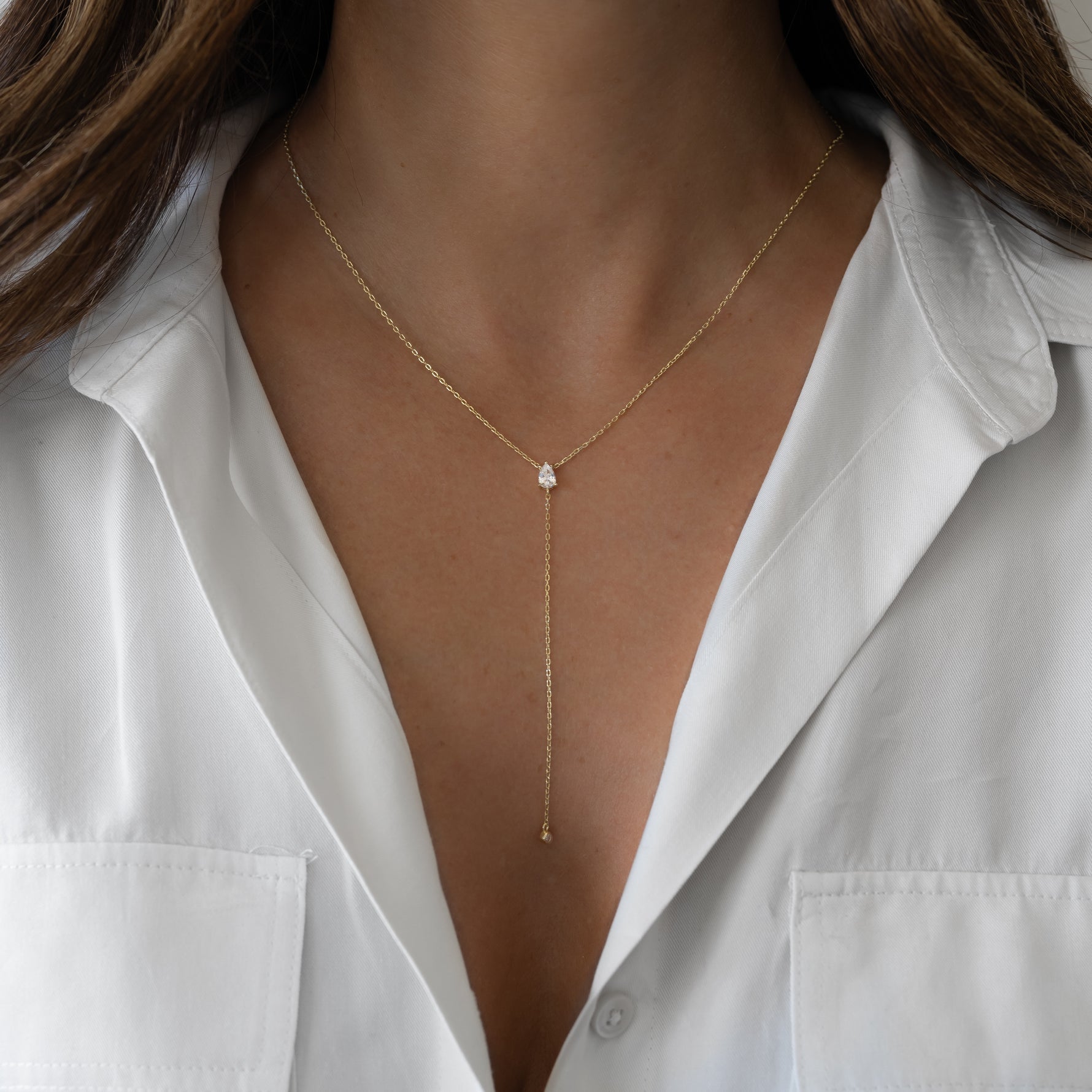 Pear Drop Lariat Necklace