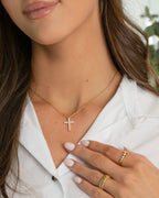 Round Studded Cross Pendant Necklace