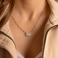 Emerald Cut Halo Chain Necklace