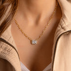 Emerald Cut Halo Chain Necklace