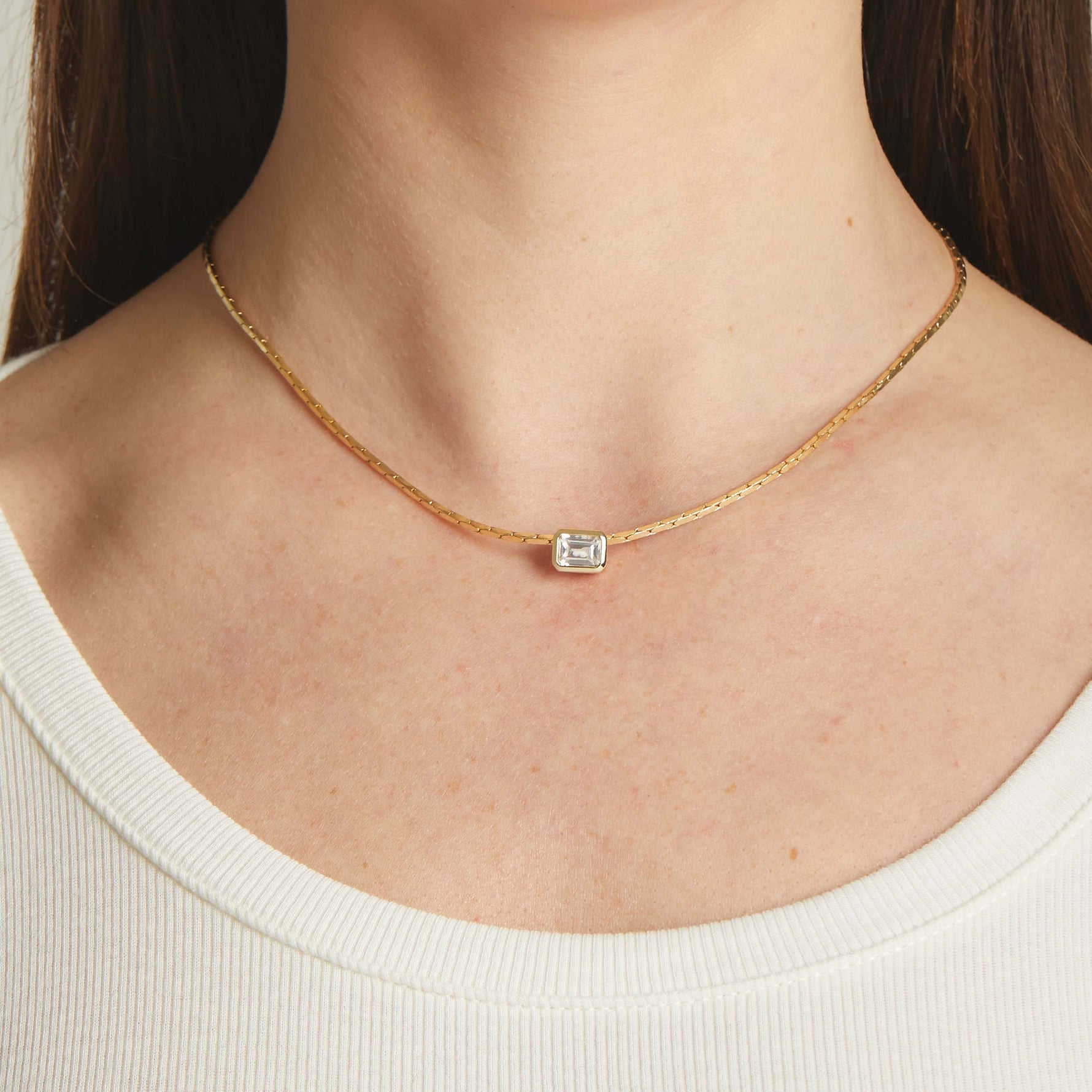 Bezel Setting Emerald Cut Statement Necklace