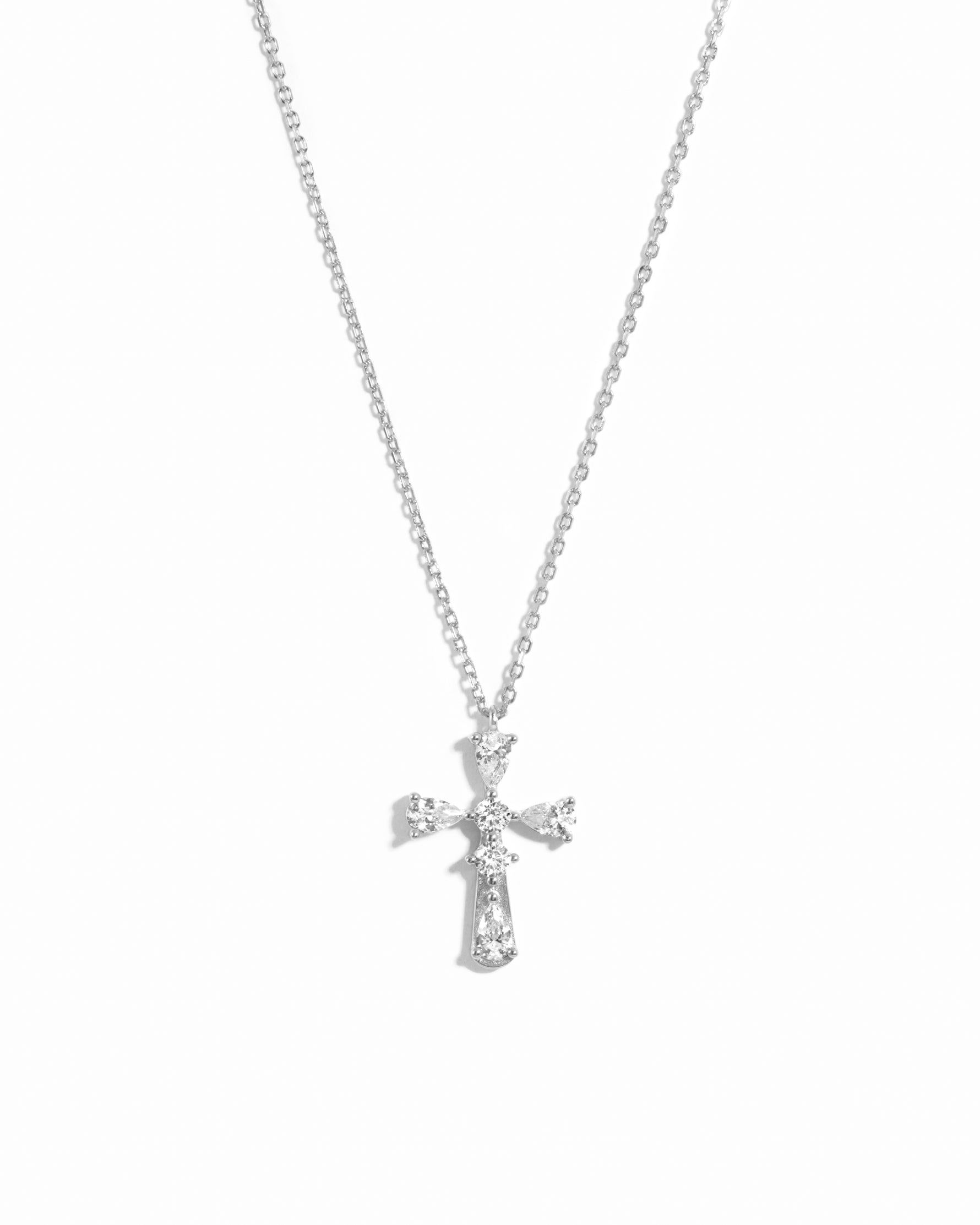 Pear Accent Cross Pendant Necklace