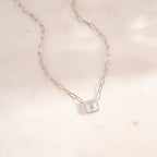Emerald Cut Halo Chain Necklace