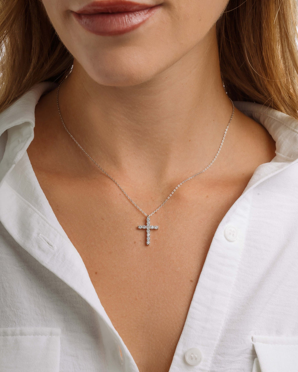 Round Studded Cross Pendant Necklace
