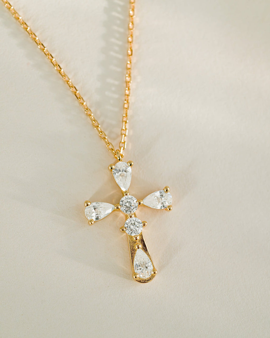 Pear Accent Cross Pendant Necklace
