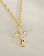 Pear Accent Cross Pendant Necklace