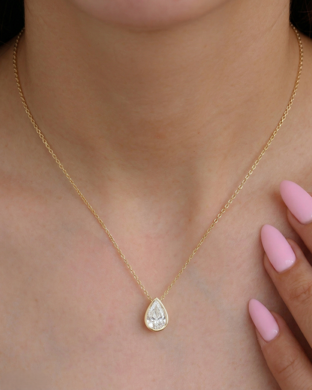 Pear Classic Bezel Solitaire Necklace