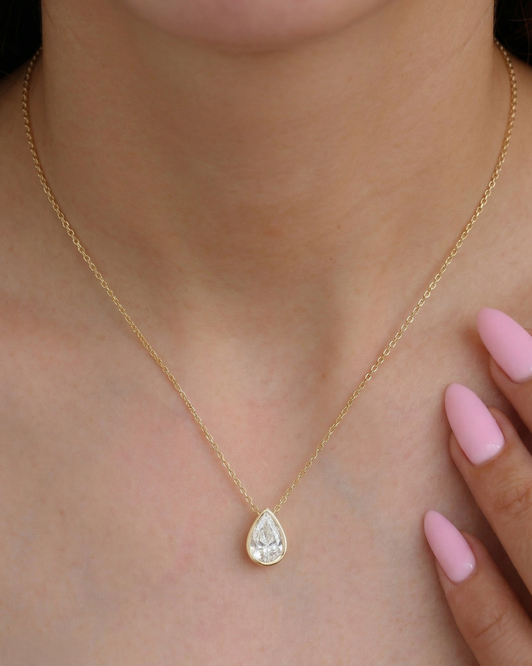 Pear Classic Bezel Solitaire Necklace