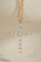 Round Studded Cross Pendant Necklace