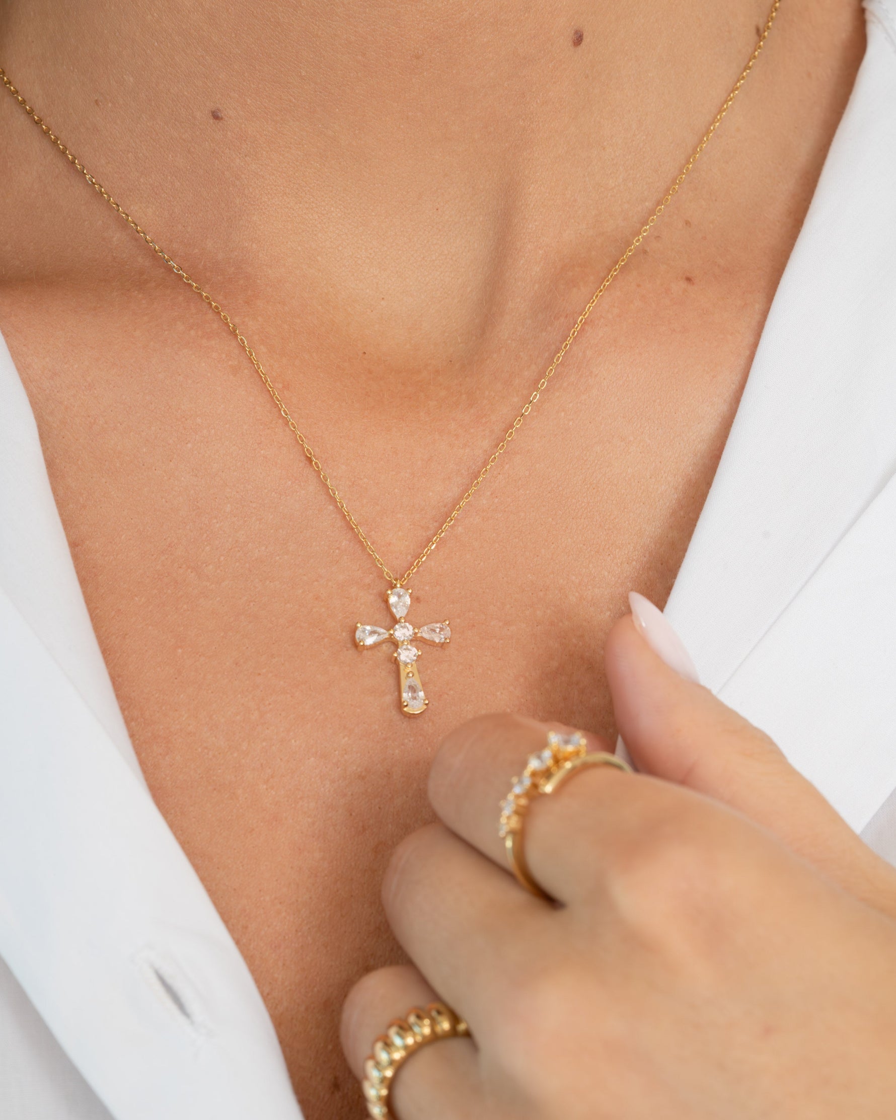 Pear Accent Cross Pendant Necklace