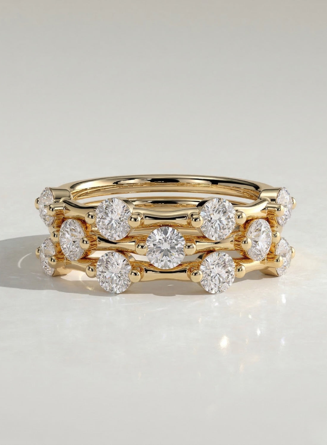 The Elowen Trio - Round Diamond Station Stack Ring Set