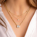 Emerald Cut Halo Chain Necklace