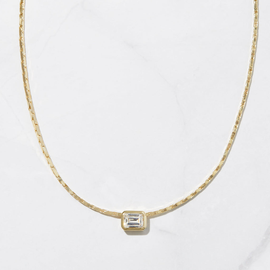 Bezel Setting Emerald Cut Statement Necklace