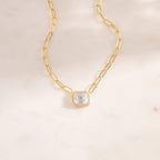Emerald Cut Halo Chain Necklace