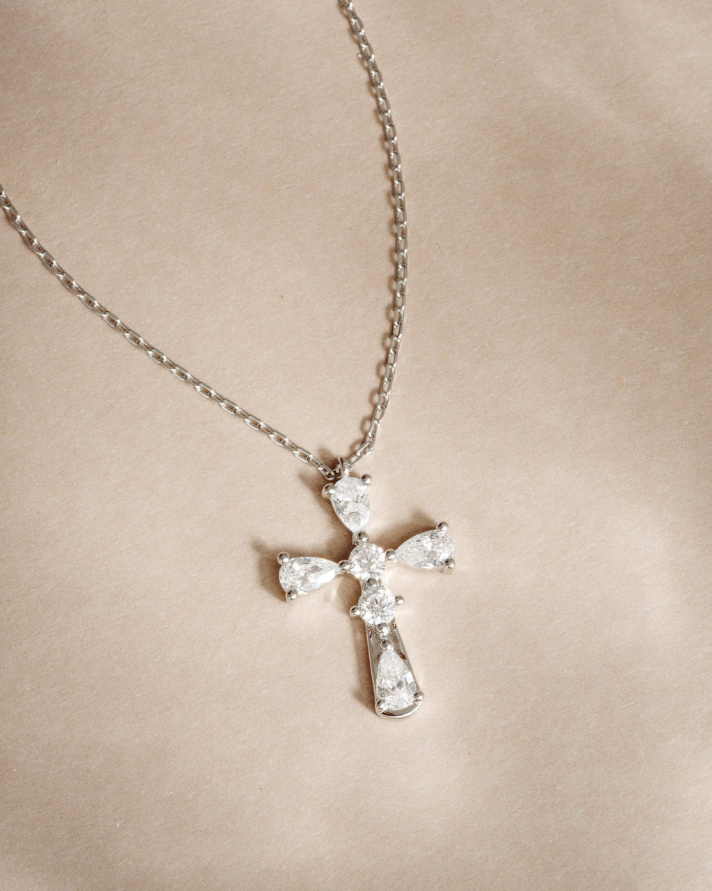 Pear Accent Cross Pendant Necklace