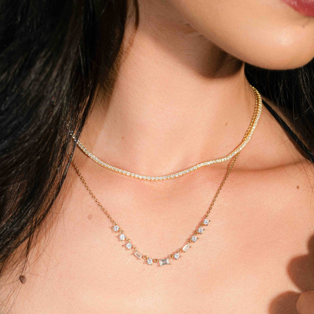 Baguette & Round Station Necklace