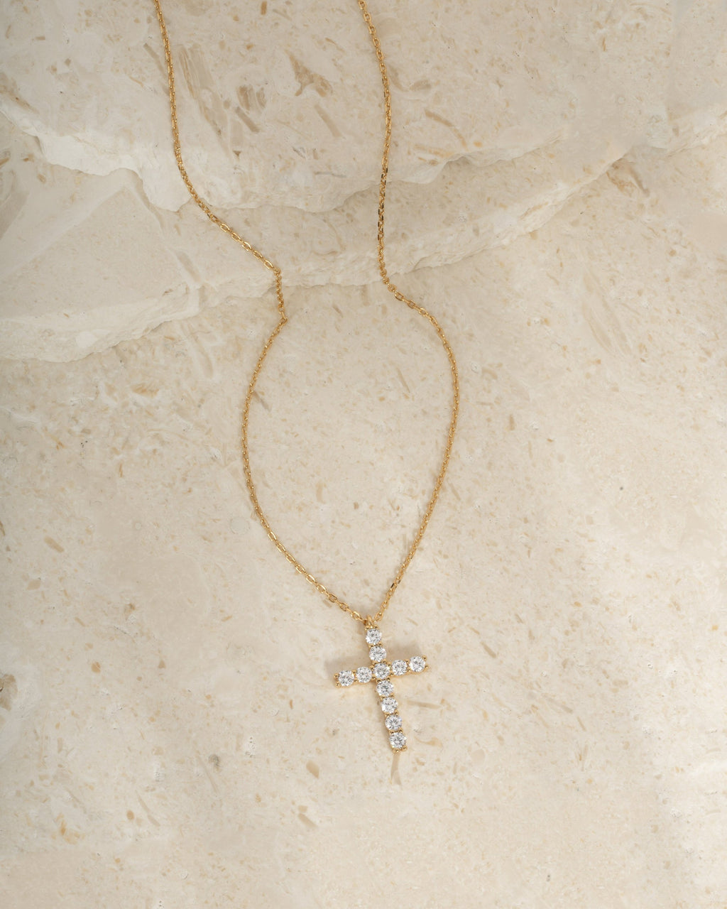Round Studded Cross Pendant Necklace