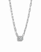 Emerald Cut Halo Chain Necklace