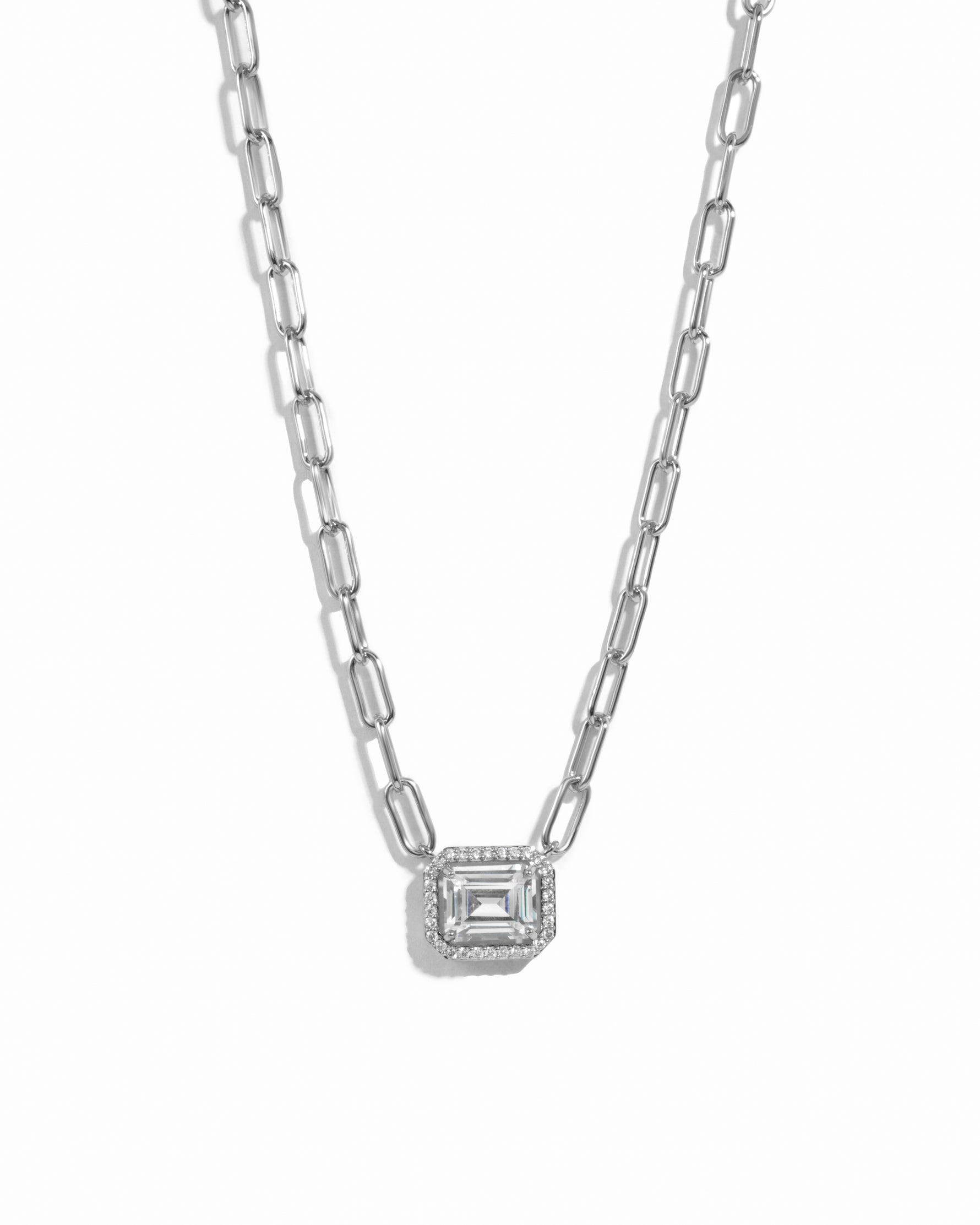 Emerald Cut Halo Chain Necklace