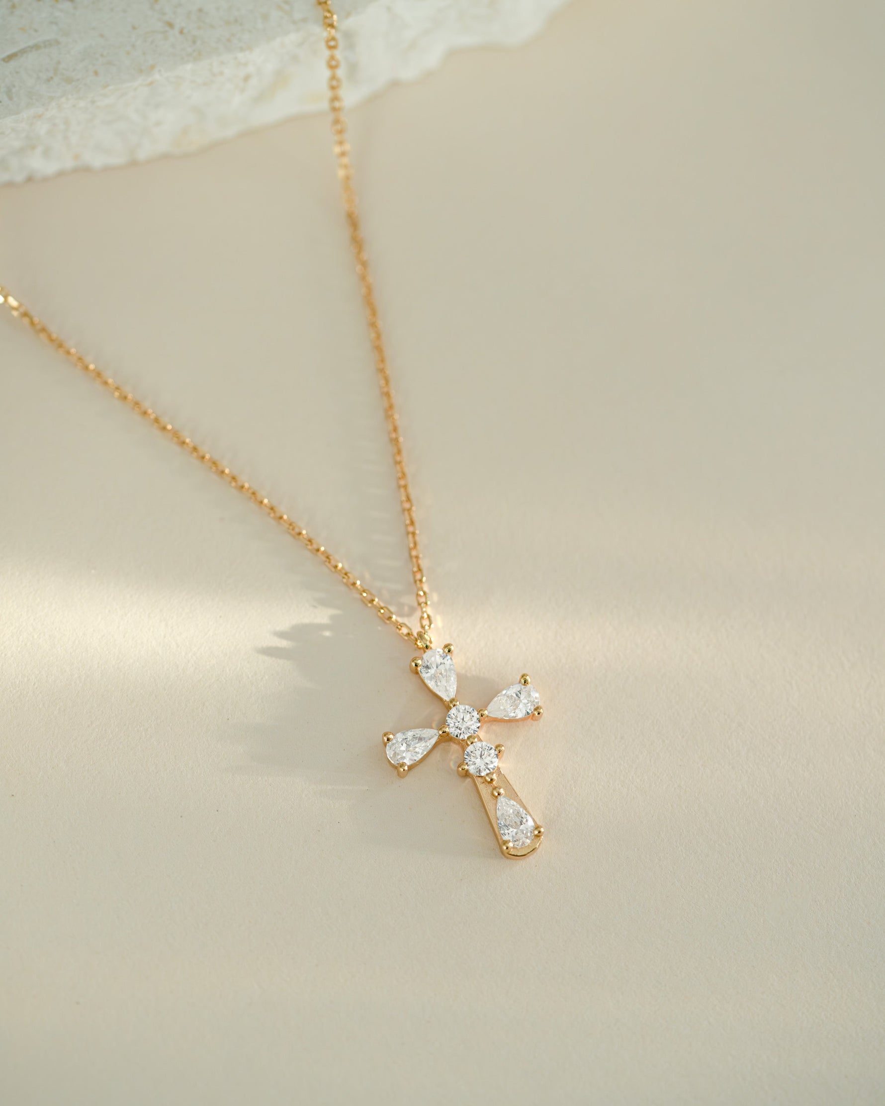 Pear Accent Cross Pendant Necklace