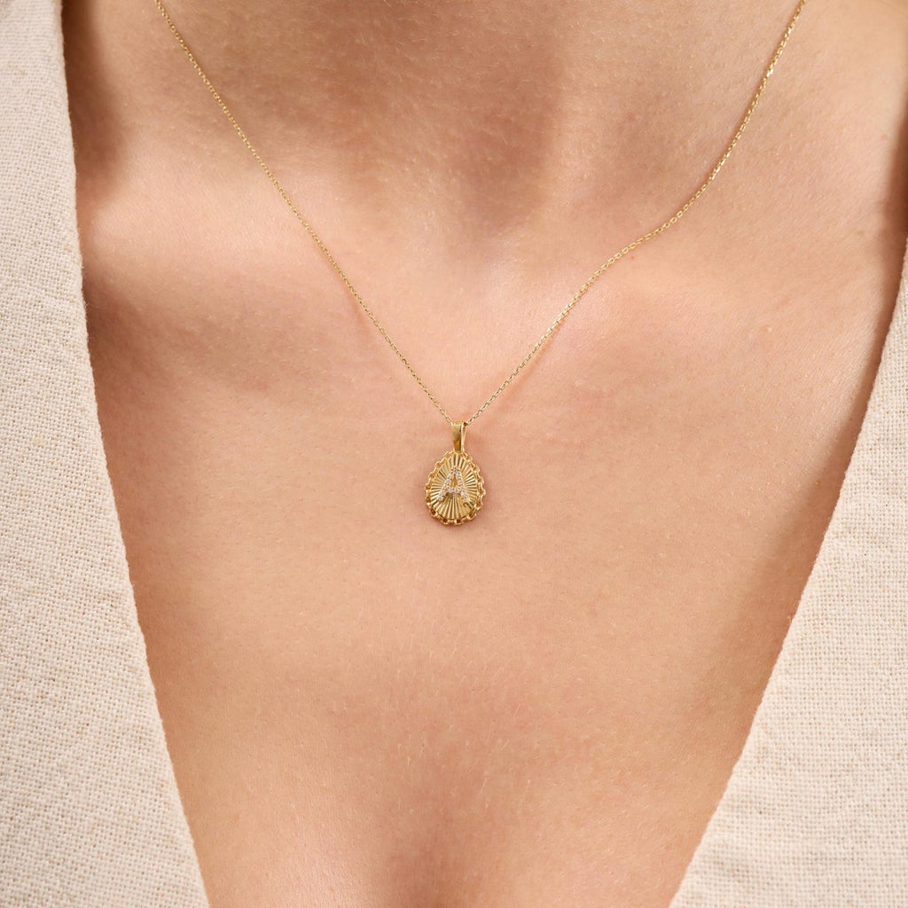 A Letter Diamond Teardrop Initial Necklace