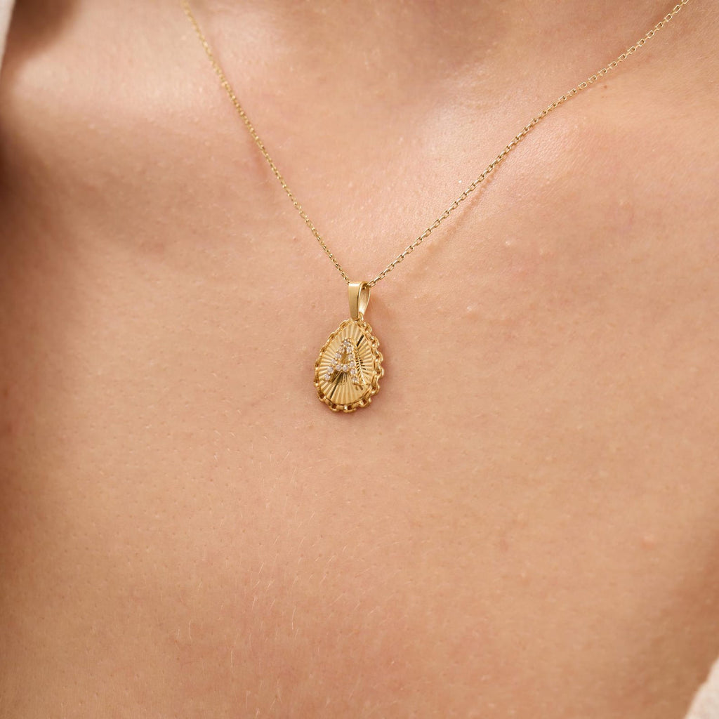 A Letter Diamond Teardrop Initial Necklace
