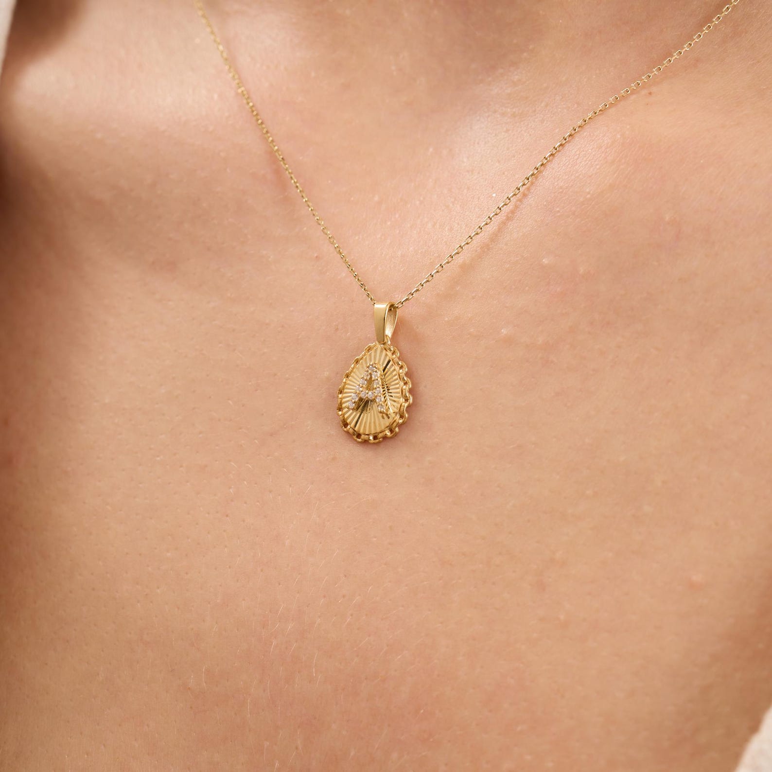 A Letter Diamond Teardrop Initial Necklace