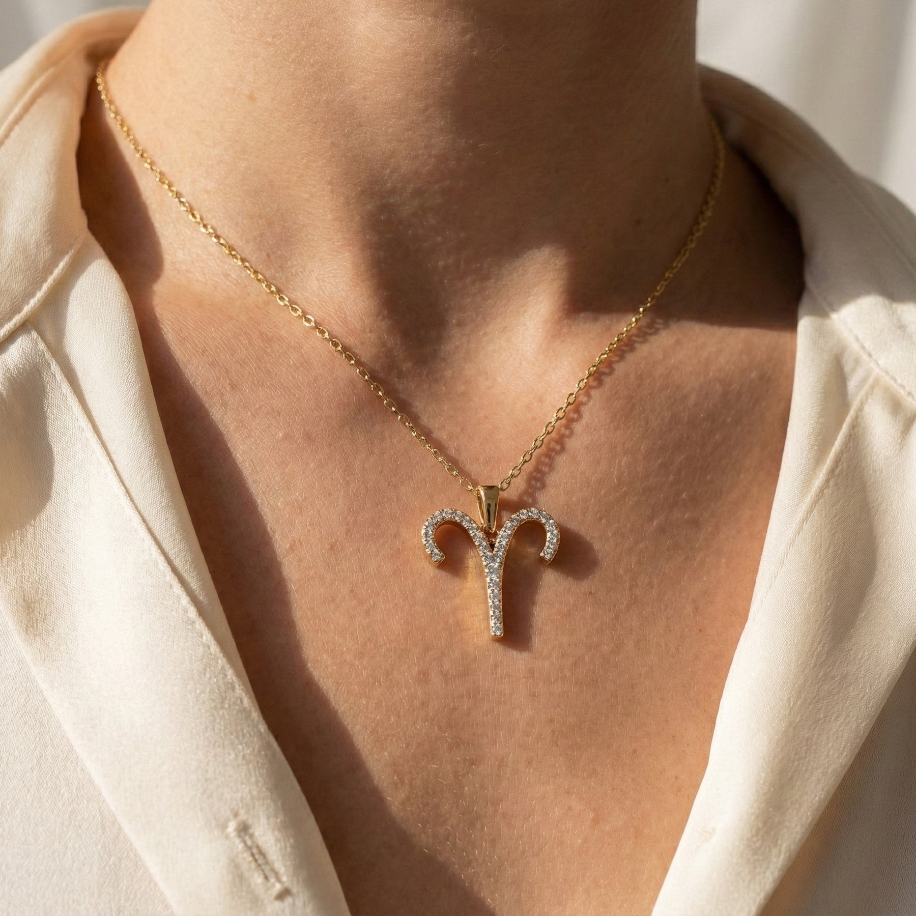Aries Ram Horn Pavé Pendant Necklace