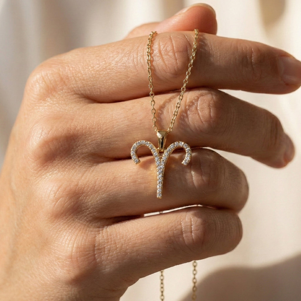 Aries Ram Horn Pavé Pendant Necklace
