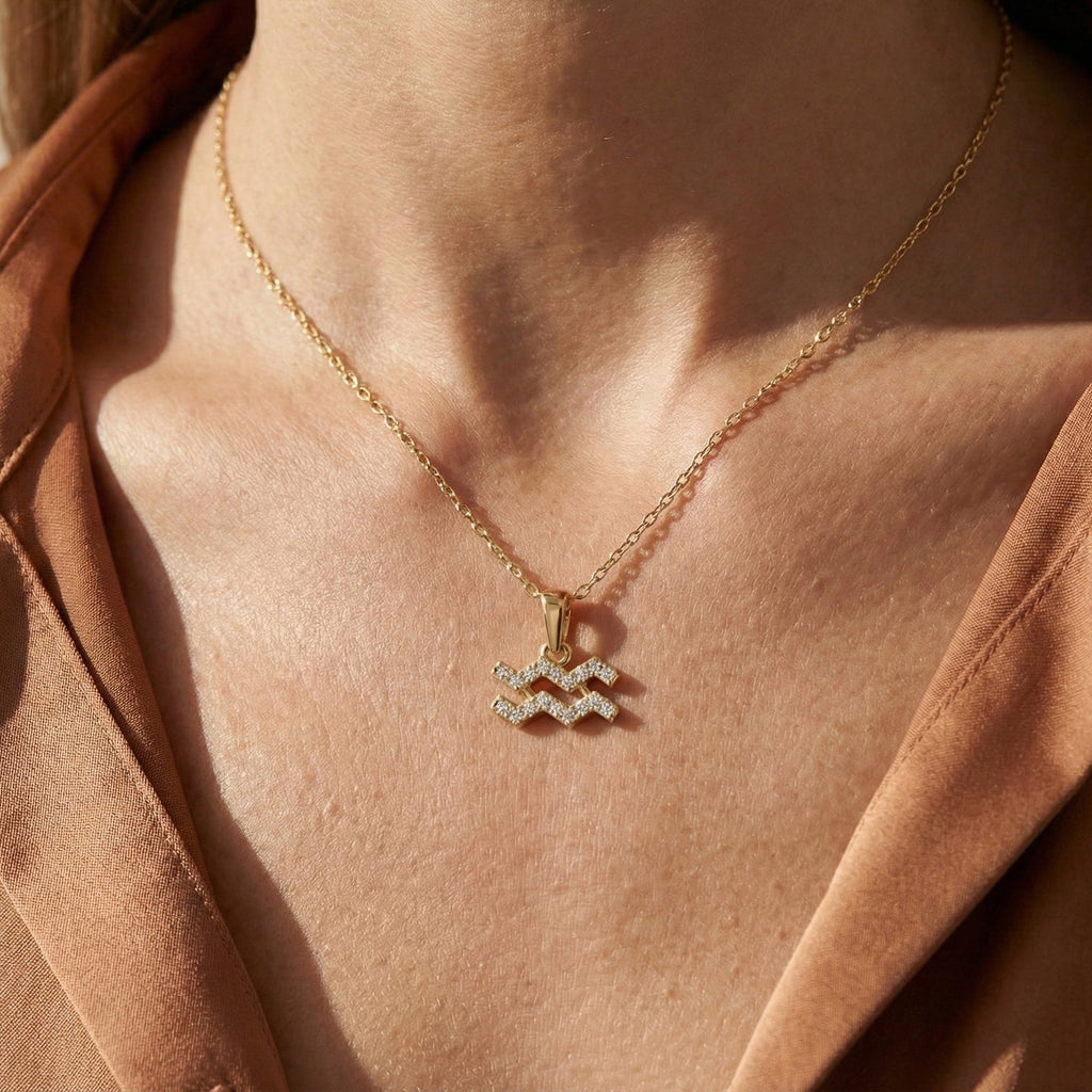 Astrology Aquarius Zodiac Sign Pendant Necklace
