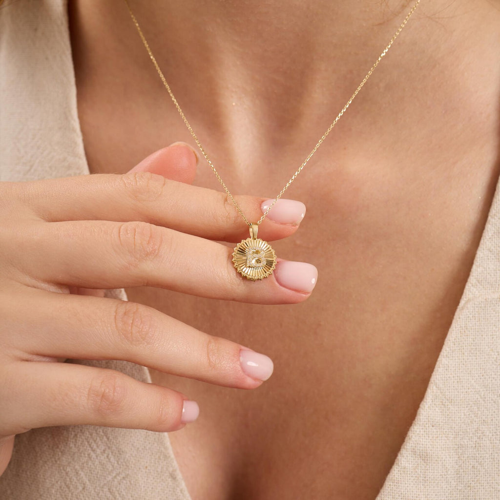 B Letter Diamond Initial Necklace