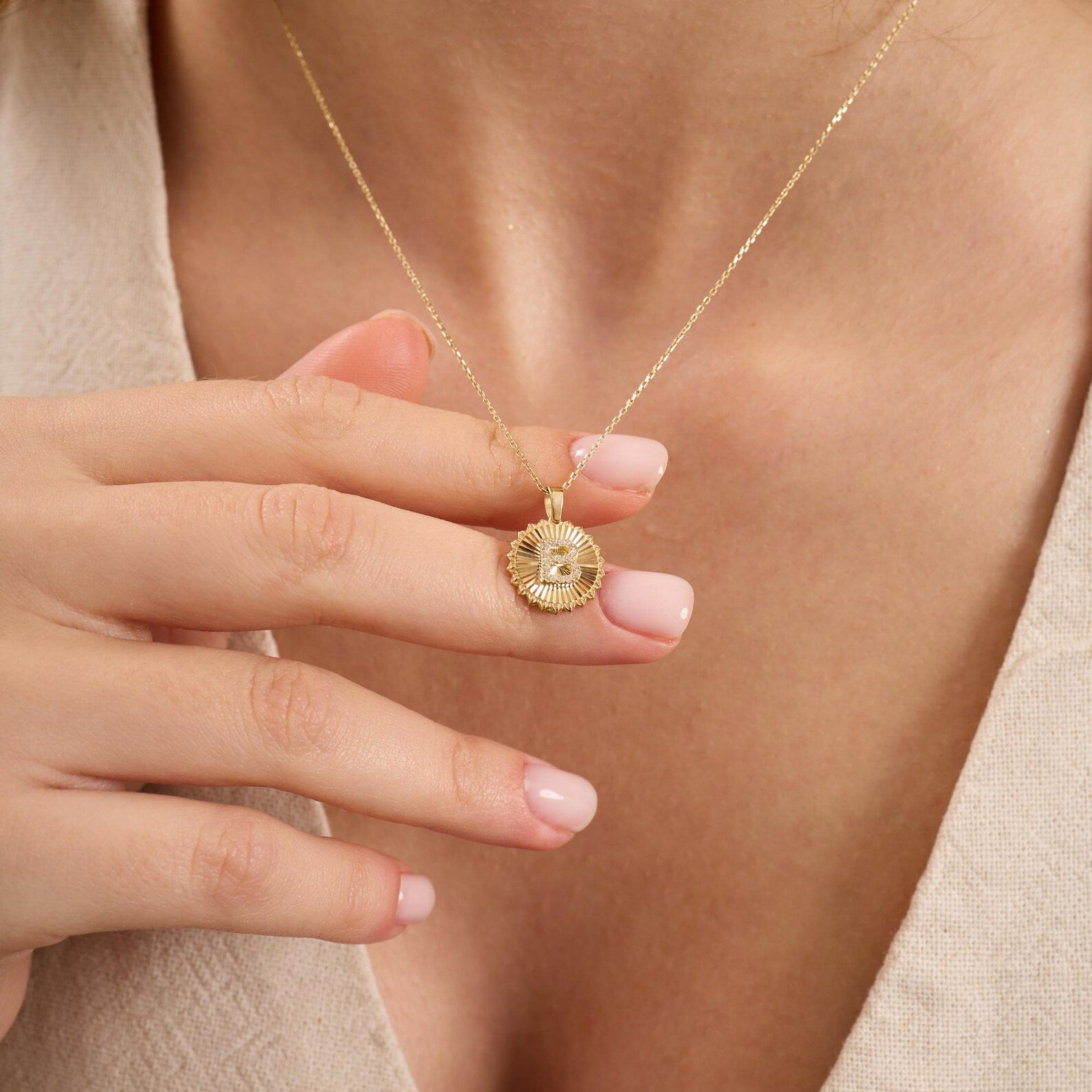 B Letter Diamond Initial Necklace