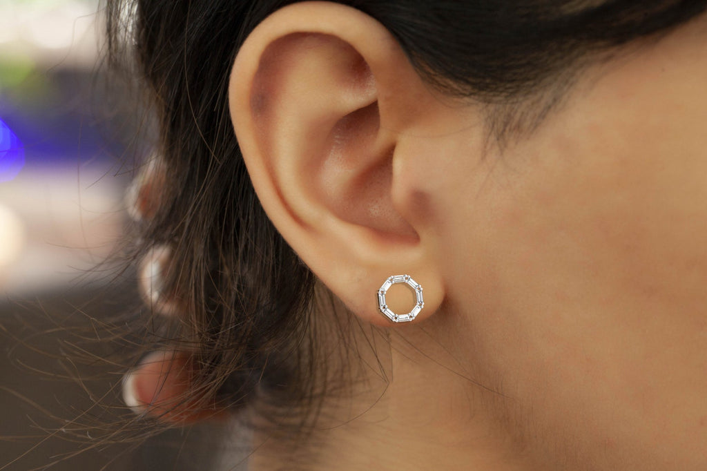 Baguette Diamond Octagon Studs