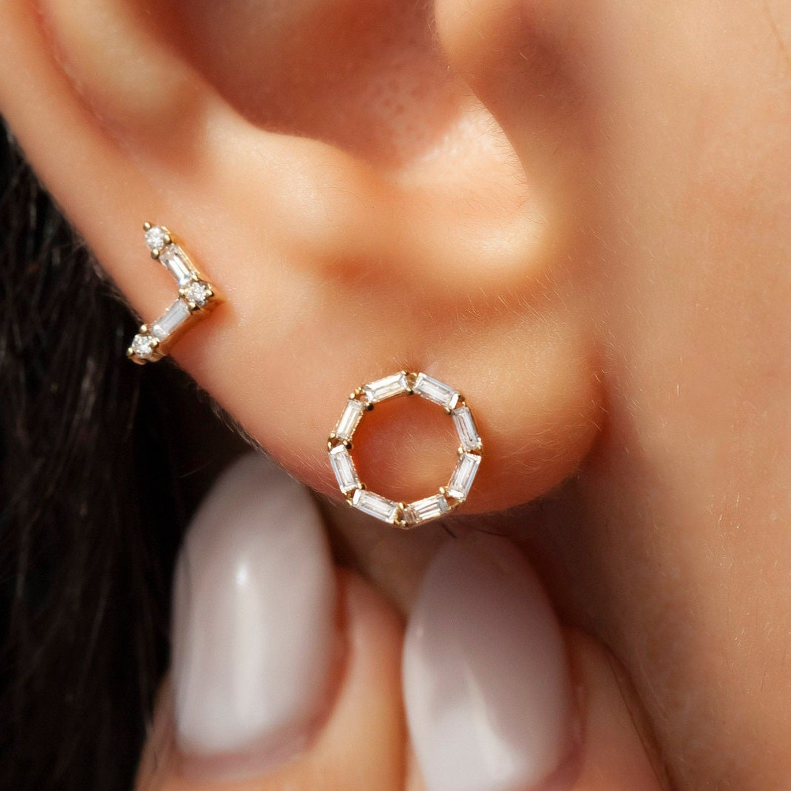 Baguette Diamond Octagon Studs