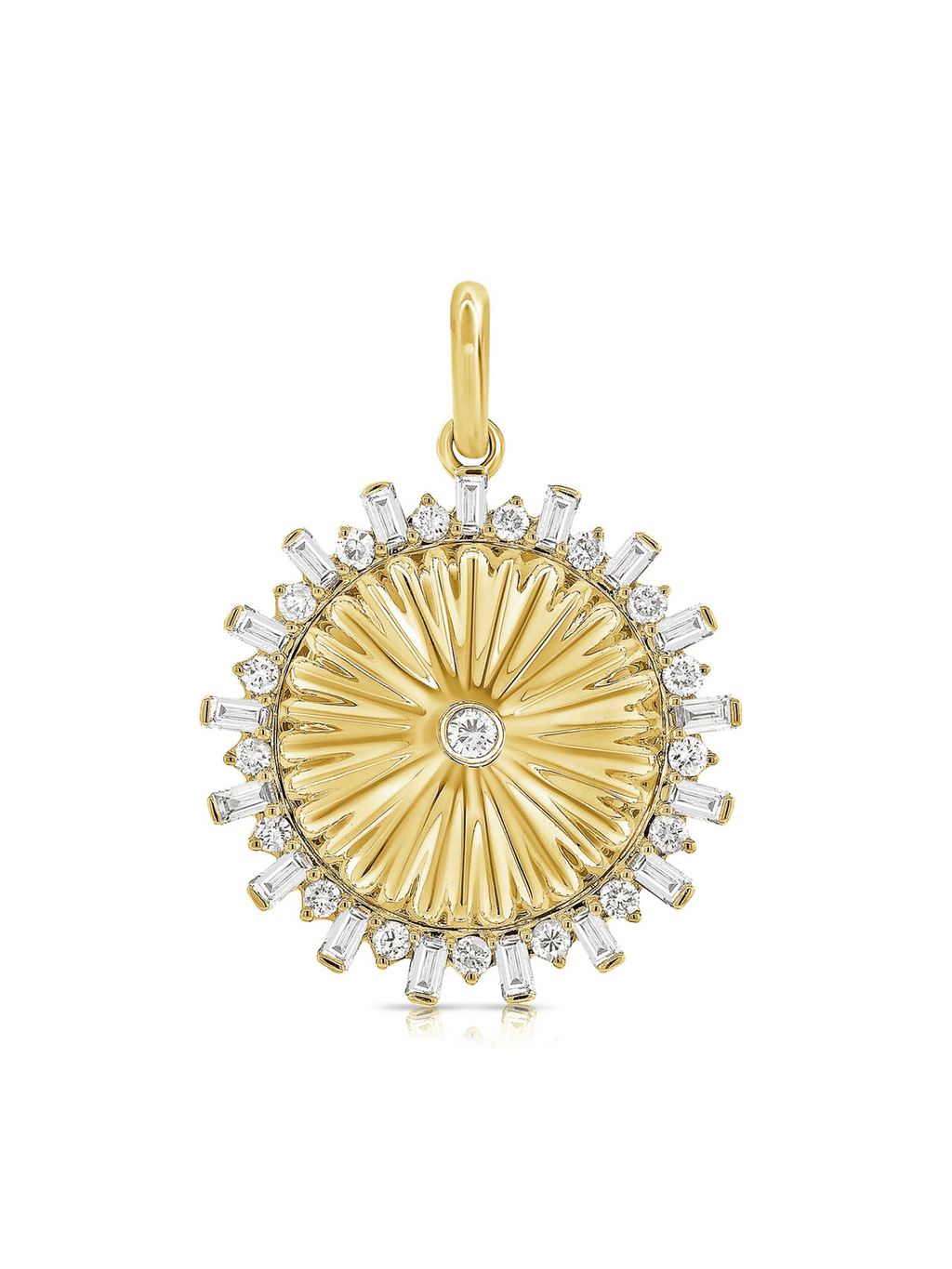 Baguette Halo Diamond Disc Pendant Necklace