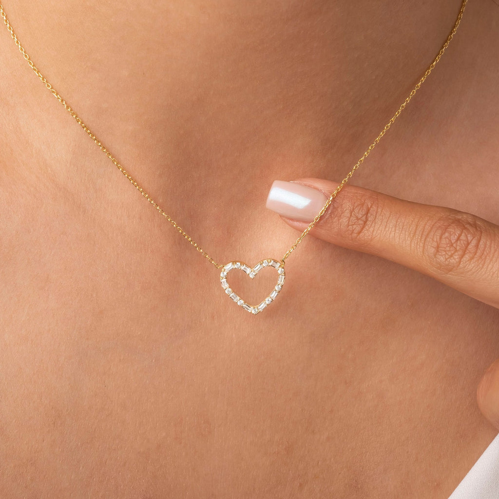 Baguette Open Heart Frame Necklace