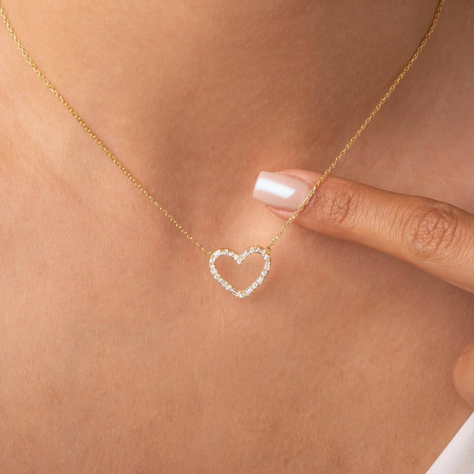 Baguette Open Heart Frame Necklace
