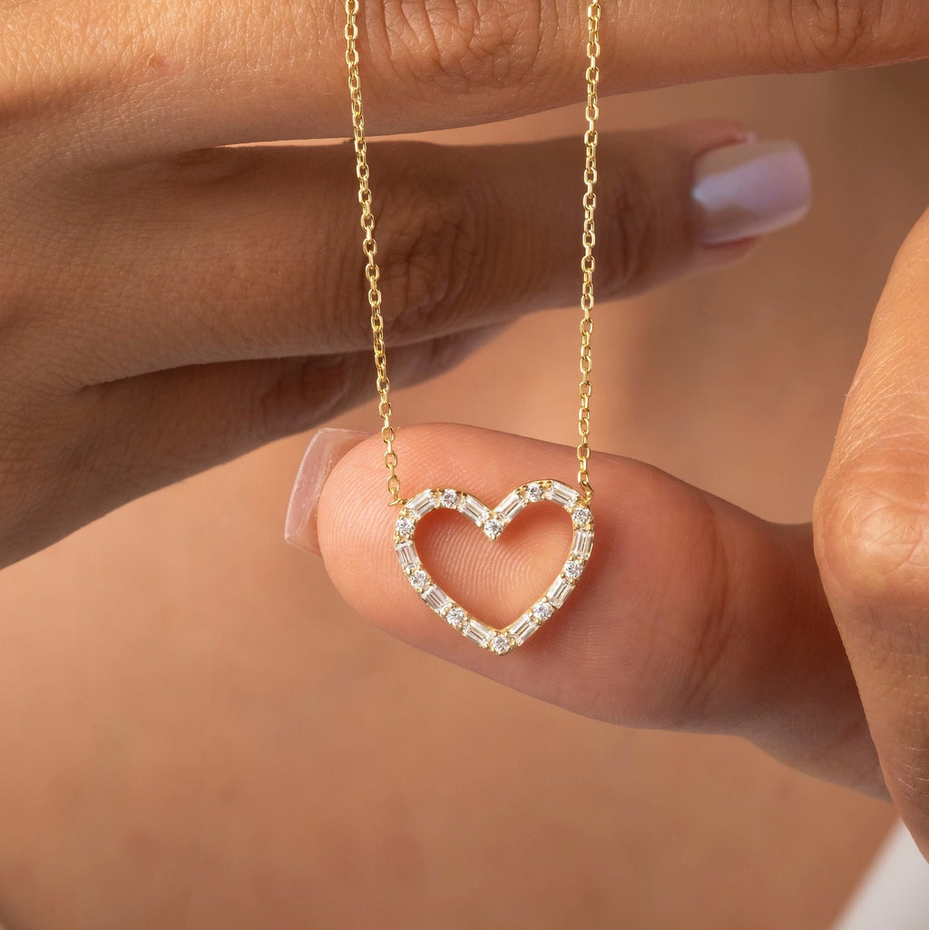 Baguette Open Heart Frame Necklace
