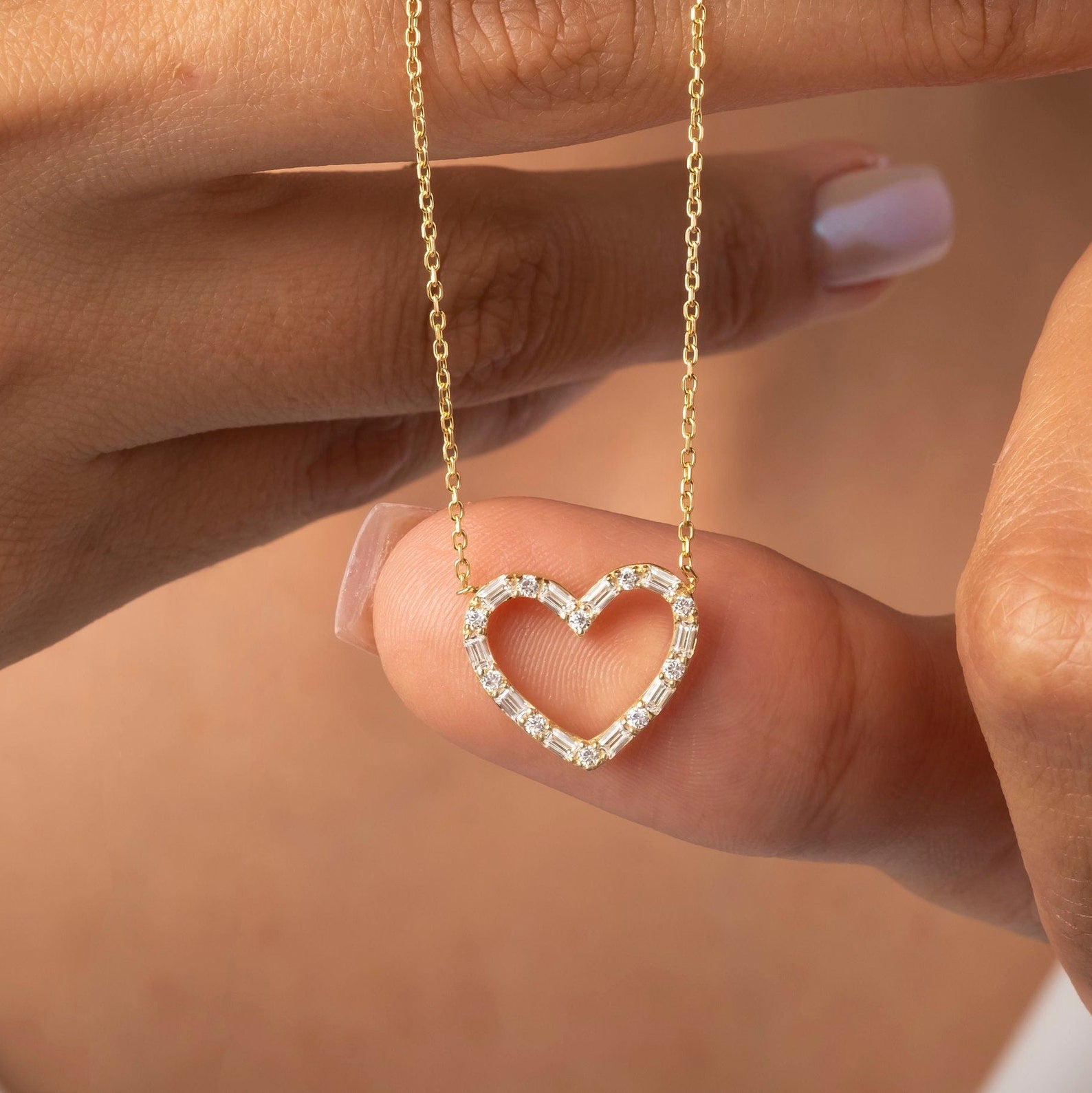Baguette Open Heart Frame Necklace