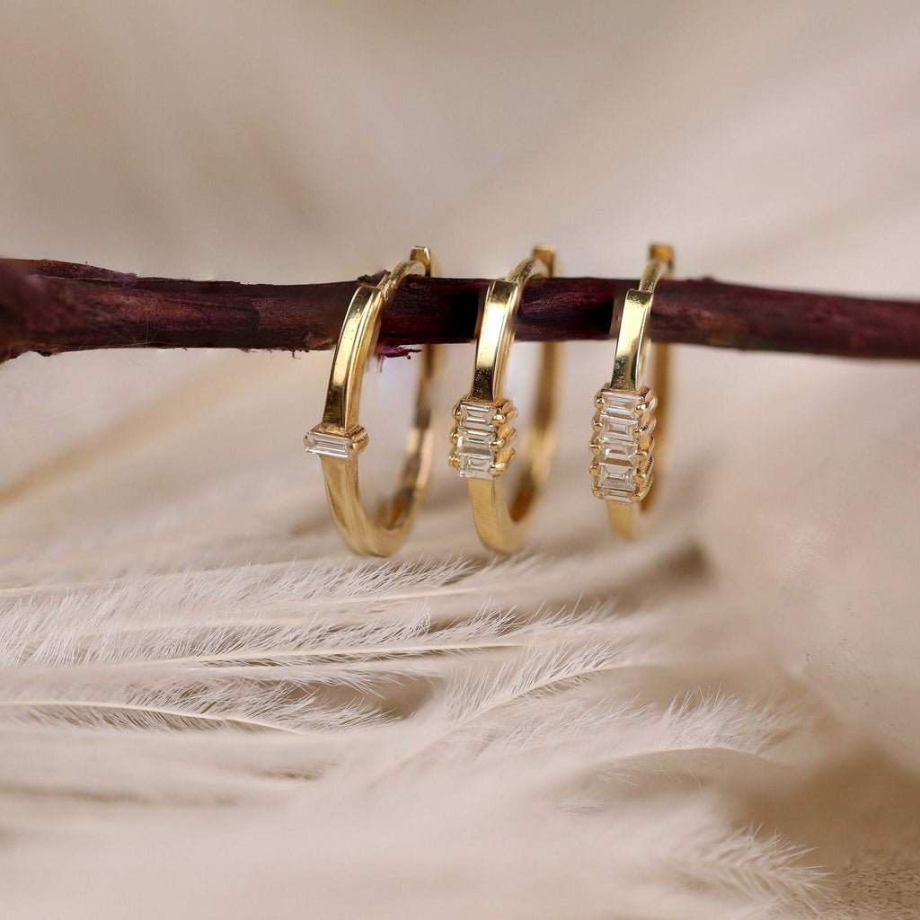 Baguette Row Huggie Earrings