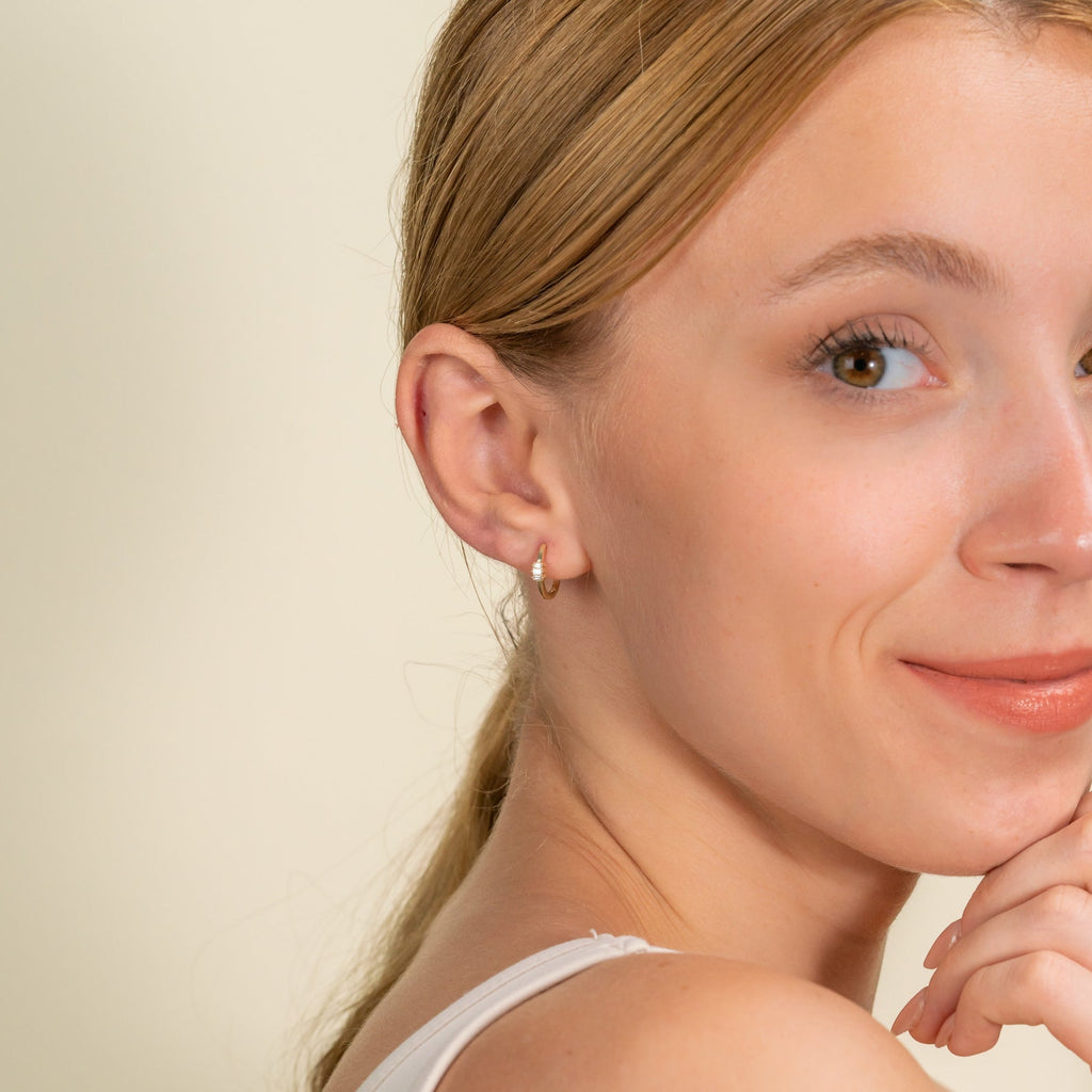Baguette Row Huggie Earrings