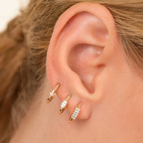 Baguette Row Huggie Earrings